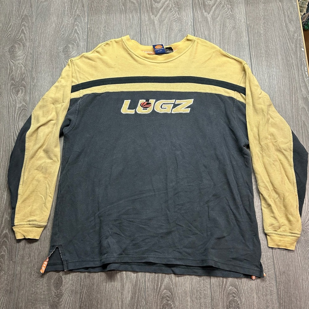 Vintage Lugz Sport Long Sleeve Shirt Mens XL Y2K Colorblock Embroidered Black